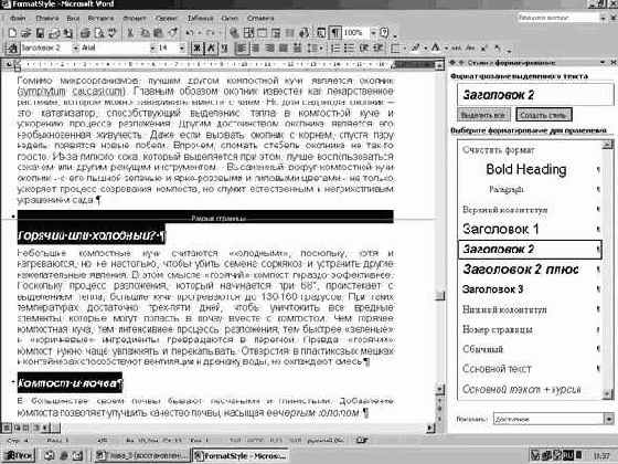 Использования стилей для форматирования текста