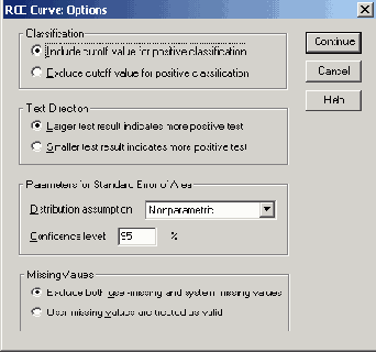 Диалоговое окно ROC Curve: Options (Кривая ROC: Опции)