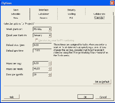Вкладка Calendar (Календарь)