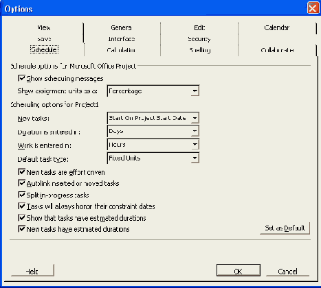 Вкладка Schedule (Планирование)