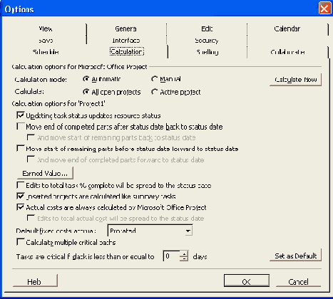 Вкладка Calculation (Расчет)