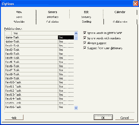 Вкладка Spelling (Правописание)