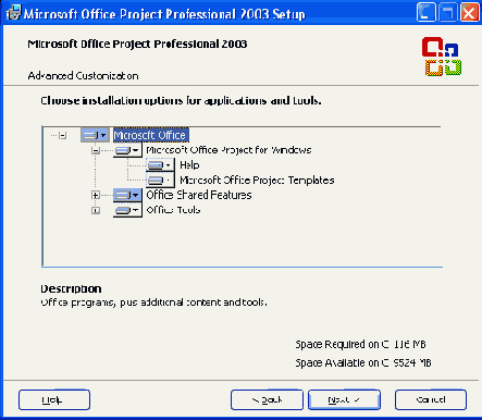 Выборочная установка Project