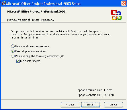 Обнаружены предыдущие версии Project