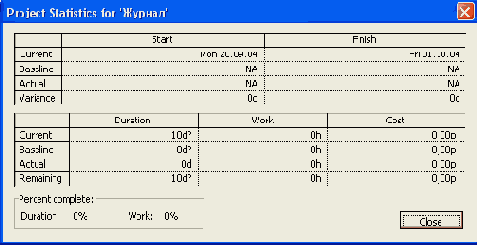 Окно Project Statistics (Статистика проекта)