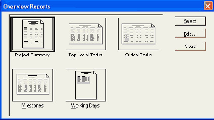 Окно Overview Reports (Обзорные отчеты)