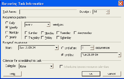 Сведения о повторяющейся задаче