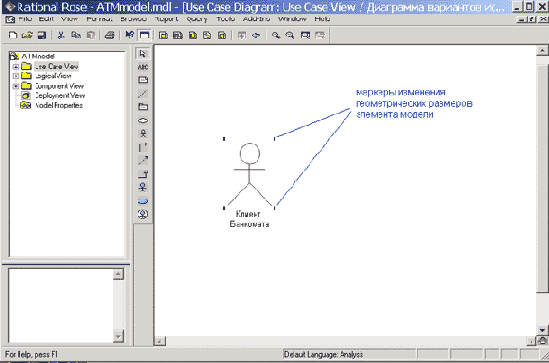 Добавление актера на диаграмму вариантов использования и редактирование его свойств