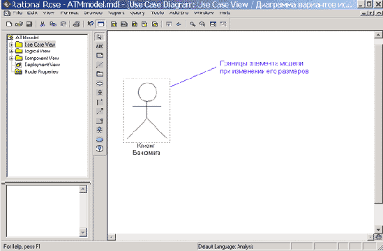 Добавление актера на диаграмму вариантов использования и редактирование его свойств