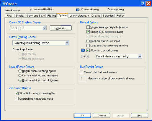 ���������� ���� Options ������� System