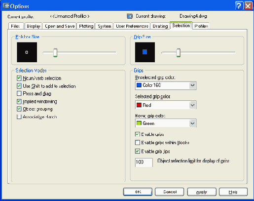 ���������� ���� Options ������� Selection