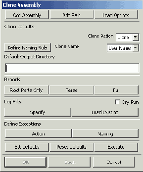 Диалоговые окна клонирования сборок