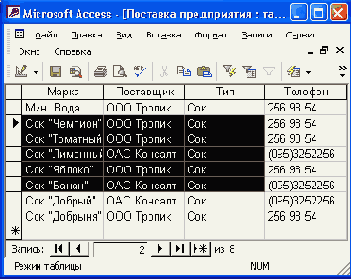 Данные, импортированные в документ Word для Windows в виде таблицы