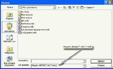 Присоединенные таблицы в окне базы данных