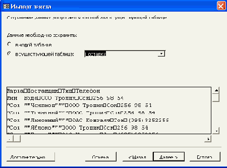 Пятое диалоговое окно Мастера импорта текстов