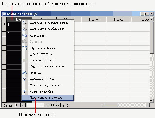 Изменение имени поля