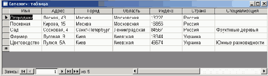Новая таблица, созданная с помощью мастера