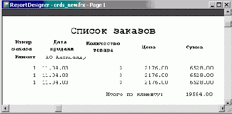 Использование группировки в отчете