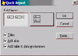 Использование команды Quick Report для размещения полей