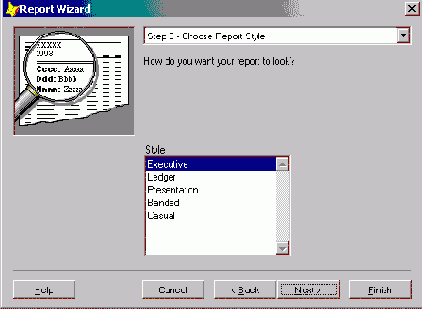 Использование мастера для создания однотабличного отчета