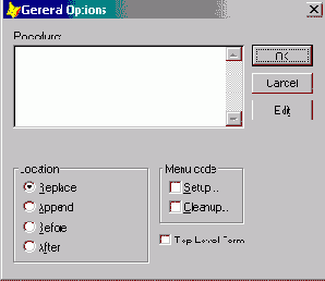 Определение параметров меню