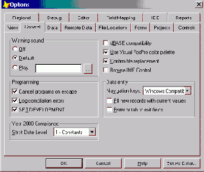 Параметры вкладок окна Options