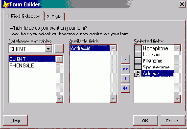 Размещение объектов в форме