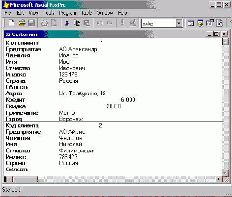 Режимы просмотра таблицы