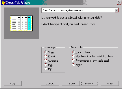 Создание перекрестной таблицы с помощью мастера
