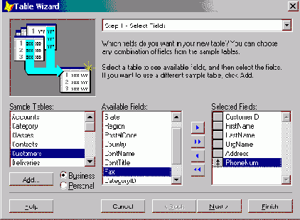 Создание таблицы с помощью мастера