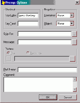 Задание параметров пункта меню в диалоговом окне Prompt Options