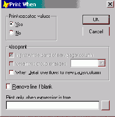 Задание условий печати