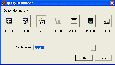 Диалоговое окно Query Destination