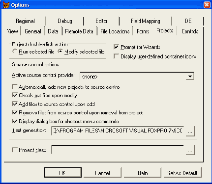Определение параметров окна проекта