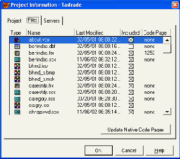 Вкладка Files диалогового окна Project Information