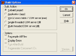 Диалоговое окно Build Options