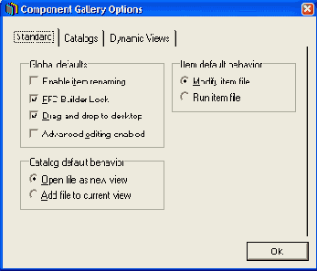 Вкладка Standard диалогового окнаComponent Gallery Options