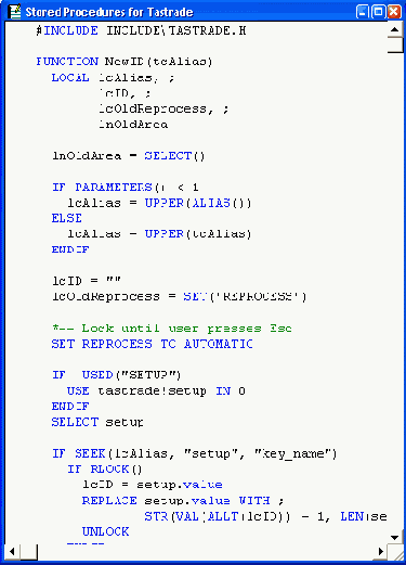Окно редактирования хранимых процедур