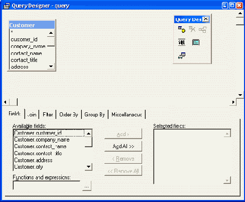 Окно конструктора представлений данных