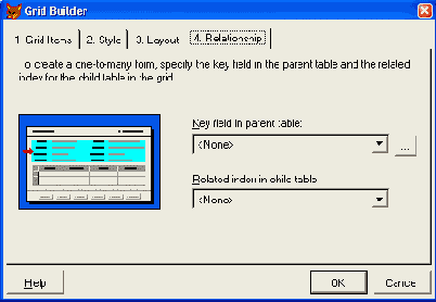 Вкладка Relationship для установки связи между таблицами
