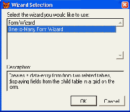 Диалоговое окно для выбора мастера многотабличной формы