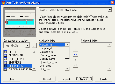 Выбор полей главной таблицы На...