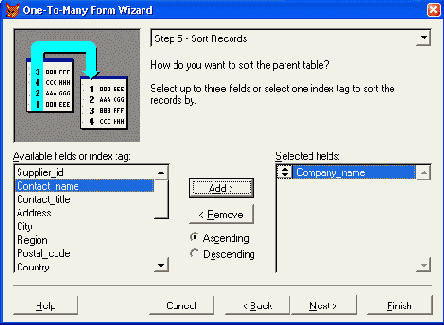 Установка критерия сортировки данных