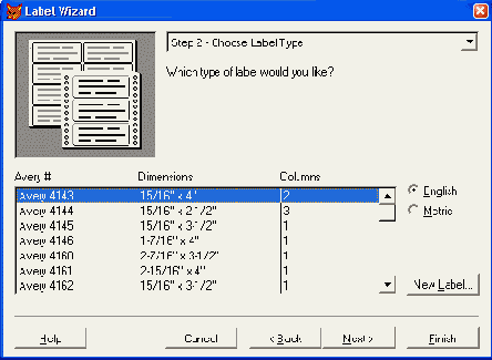 Выбор типа этикетки