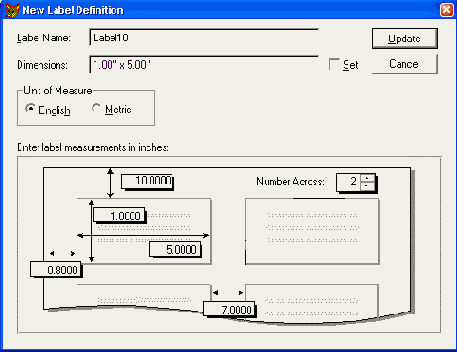Диалоговое окно New Label Definition для определения нового размера этикетки