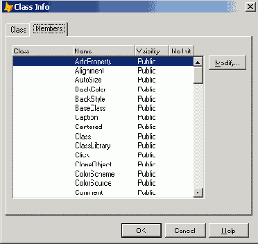 ������� Members ����������� ���� Class Info