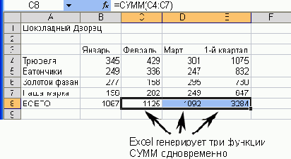 Если щелкнуть на различных ячейках,