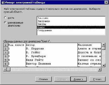 ������ ������� Excel � ���������� Access