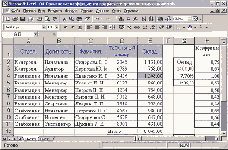 Расчет окладов с применением коэффициента (с числовым примером)