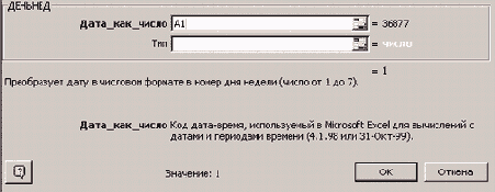 Панель функции ДЕНЬНЕД